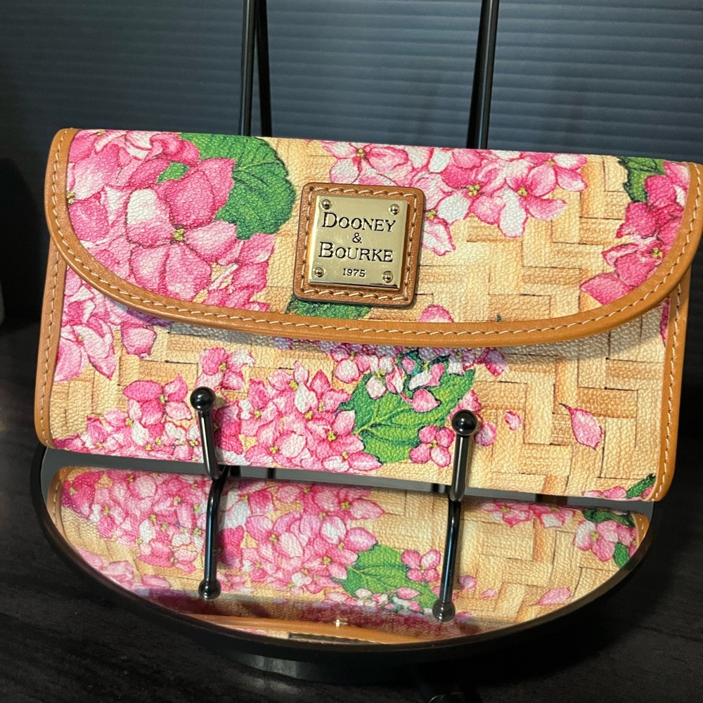 Dooney & Bourke Pink Floral Wallet with Tan Trim